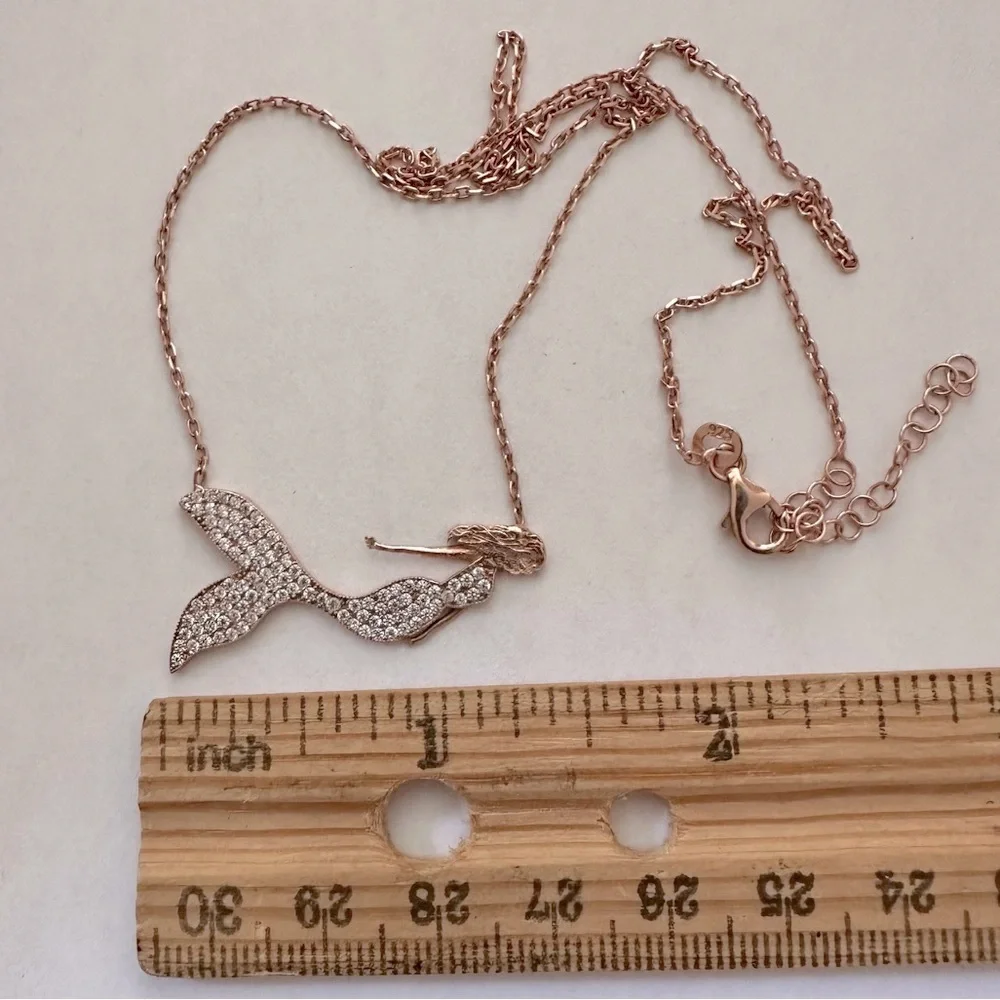 🧜‍♀️Mermaid necklace 925 silver cz 14k rose gold plated